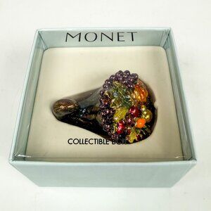 Monet Collectible Cornucopia Trinket Box Enameled Hinged Fall Decor Thanksgiving